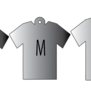 Grey T-shirt icon with the letter M, indicating a medium size.