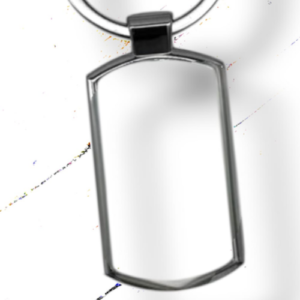Shiny silver dog tag pendant hanging from a metal chain, blank surface ready for engraving.